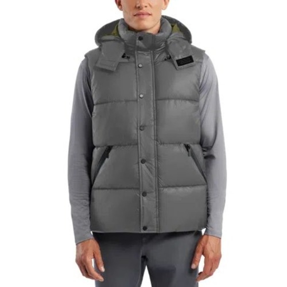 Hunter Men's XL Chiswell Puffer Vest Grey Detachable Hood Streetwear Y2k NEW